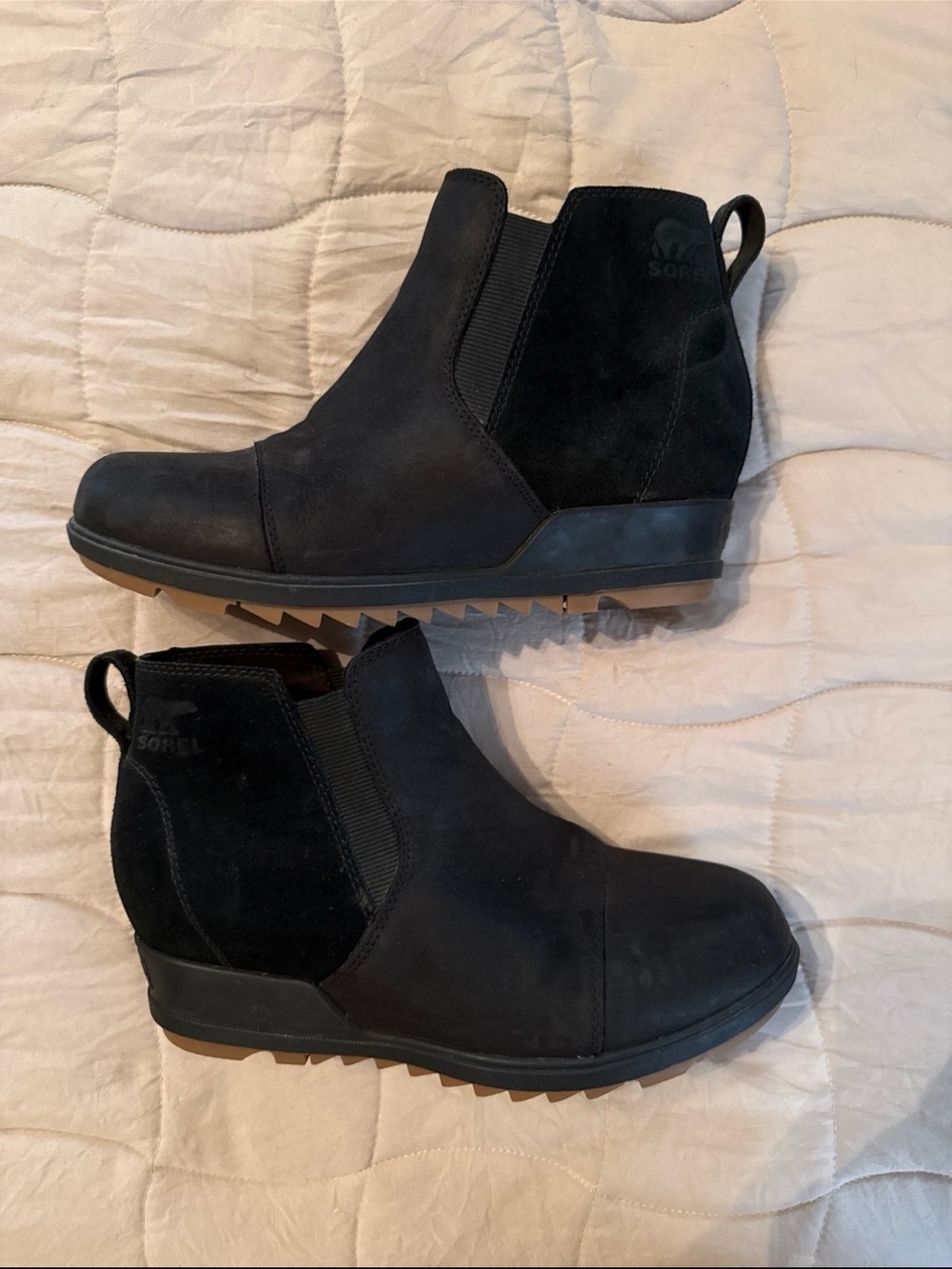 Sorel Black Suede Wedge Evie Booties